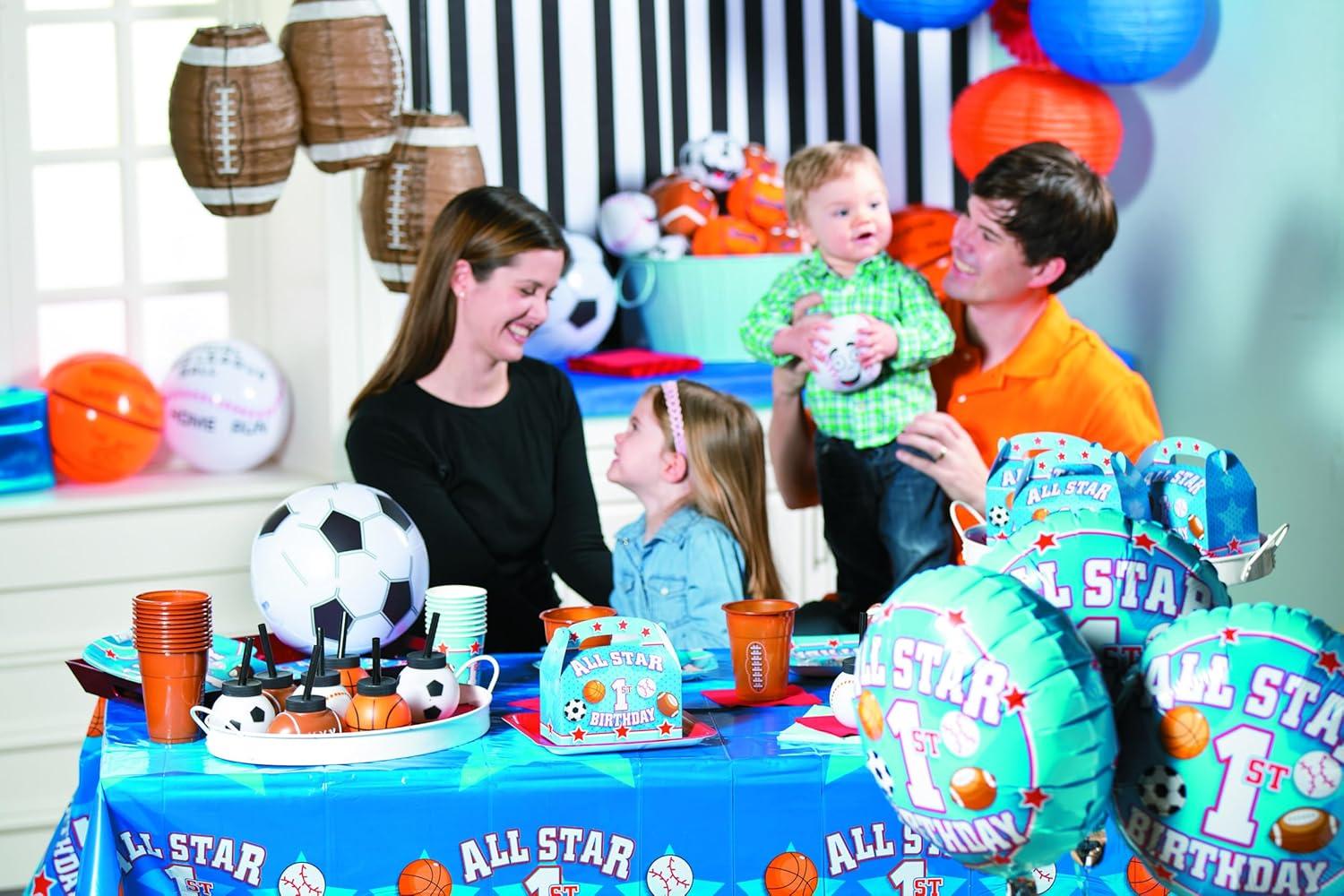 imageFun Express 8 oz Sport Ball Reusable BPAFree Plastic Cups with Lids ampamp Straws 12 Cups Great for Sporting and Birthday Party Events