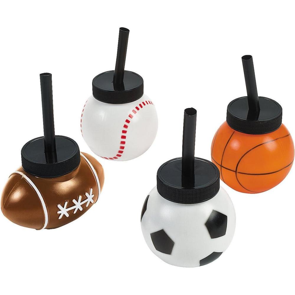 imageFun Express 8 oz Sport Ball Reusable BPAFree Plastic Cups with Lids ampamp Straws  12 Cups  Great for Sporting and Birthday Party Events