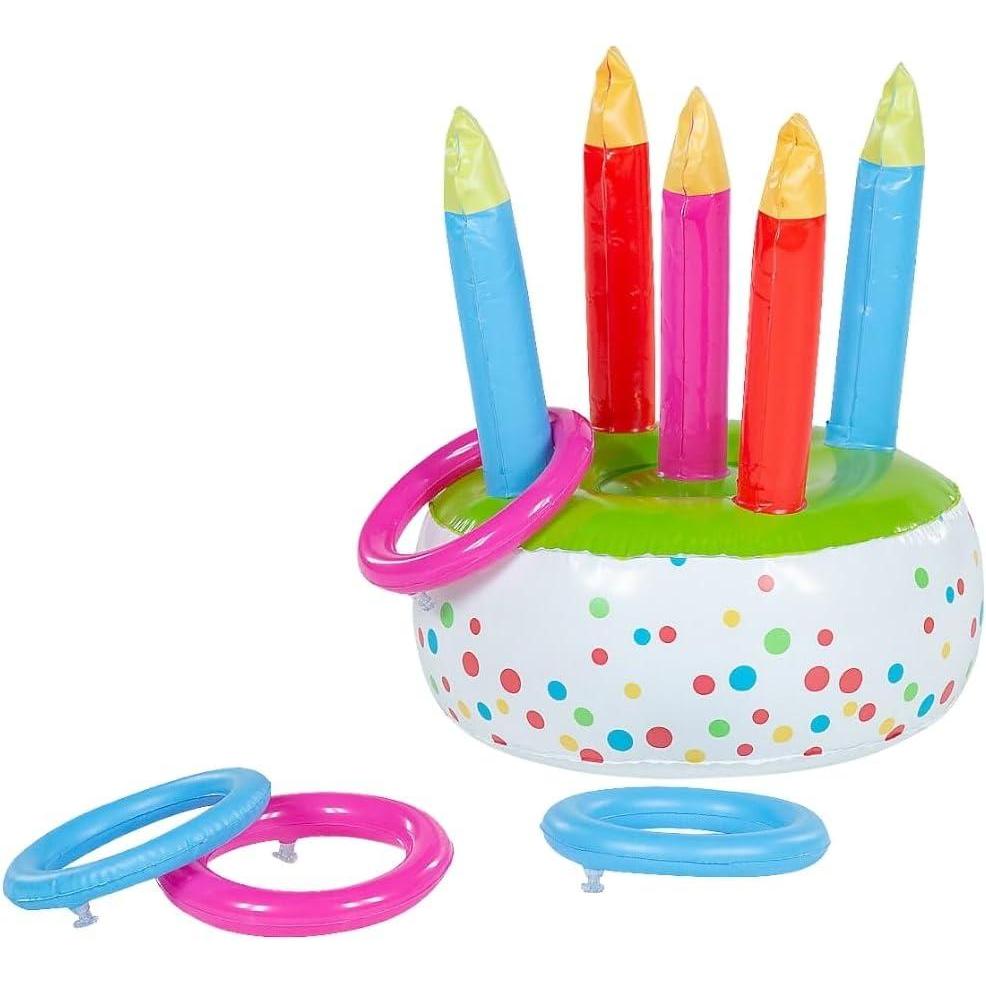 imageFun Express Cake Inflatable Ring Toss Game  Fun ampamp Interactive Party Game for Kids  Ideal for Birthday Parties School Events Carnival Games Outdoor Play  Engaging Group Activity All Ages  4 Pieces