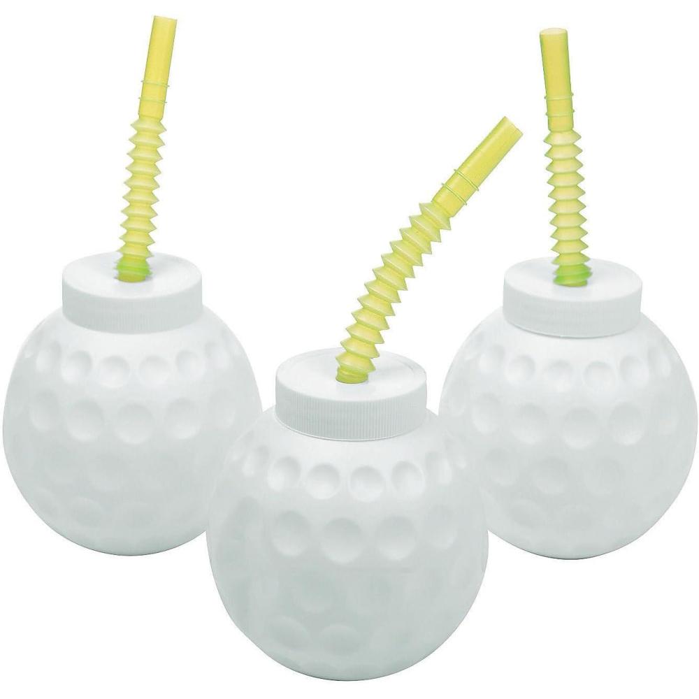 imageFun Express Golf Party Decorations Cups 12 Pack Golf Ball Molded 14 oz Plastic Cups with Lids and Straws Perfect Birthday Party Supplies ampamp Favors for Kids Themed Celebrations ampamp Events