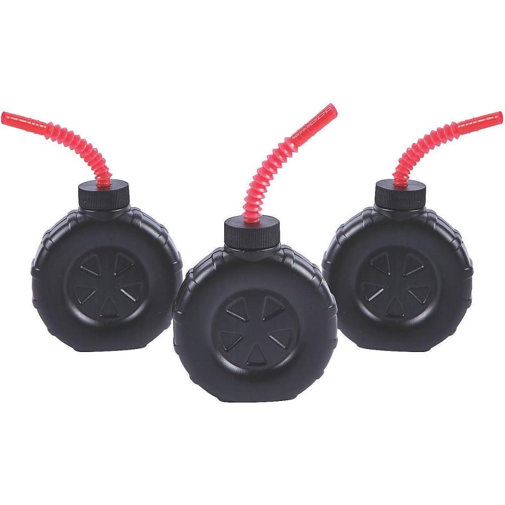 imageFun Express Tire Shaped Sipper Cups Fun and Unique Truck ampamp Car Themed Birthday Party Supplies 12oz BPAFree Plastic Cups with 75quot Straws Black Perfect Kids Parties Reusable ampamp Durable 12 Pieces