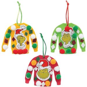 Fun Express 4″ x 3 1/2″ Dr. Seuss The Grinch Ugly Sweater Christmas Ornament Craft Kit – Makes 12