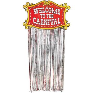 Fun Express Carnival Foil Door Curtain Decor (Over 7 feet Long) Circus Party Decorations for Events and Birthdays