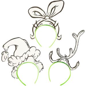 Fun Express Color Your Own Dr. Seuss The Grinch Headbands 12 Pack – Christmas Party Crafts for Kids | DIY Holiday Activities & Birthday Decorations | Cardstock Design with Adjustable Band