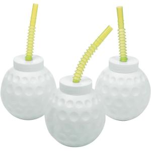 Fun Express Golf Party Decorations Cups – 12 Pack Golf Ball Molded 14 oz Plastic Cups with Lids and Straws | Perfect Birthday Party Supplies & Favors for Kids Themed Celebrations & Events