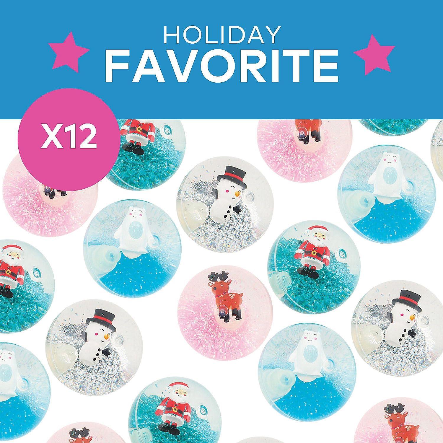 imageFun Express Christmas Bouncy Balls for Kids Party Favors 12 Pack Glitter Water Filled Holiday Bounce Balls with Santa Snowman Characters Perfect Stocking Stuffers ampamp Goodie Bag Toys for Ages 48