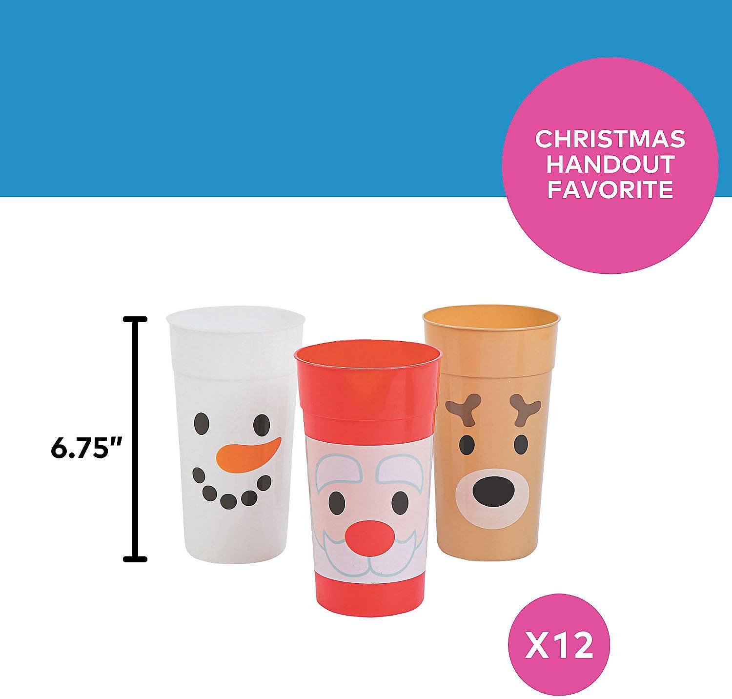 imageFun Express Set of 12 Pieces Holiday Faces Plastic Tumblers Holds 32 oz BPA Free Plastic Christmas Party Supplies MultiColor