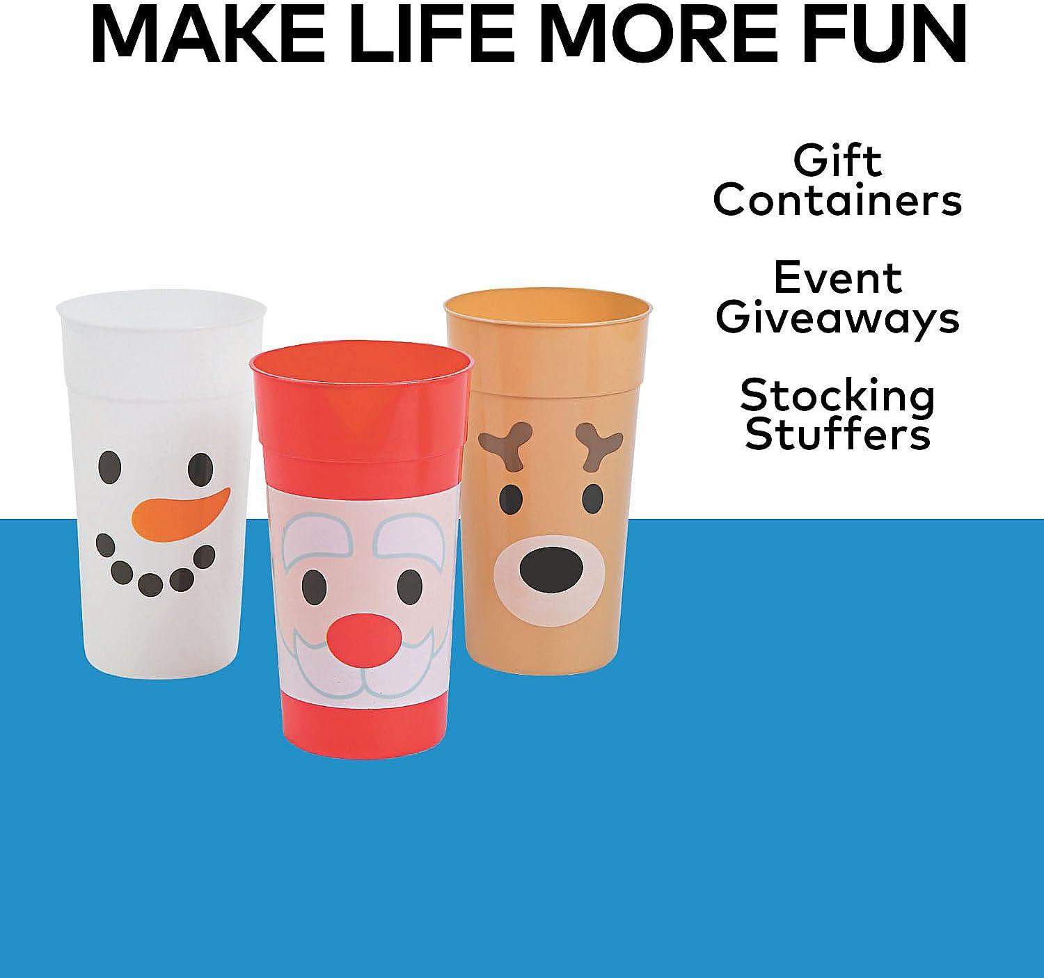 imageFun Express Set of 12 Pieces Holiday Faces Plastic Tumblers Holds 32 oz BPA Free Plastic Christmas Party Supplies MultiColor