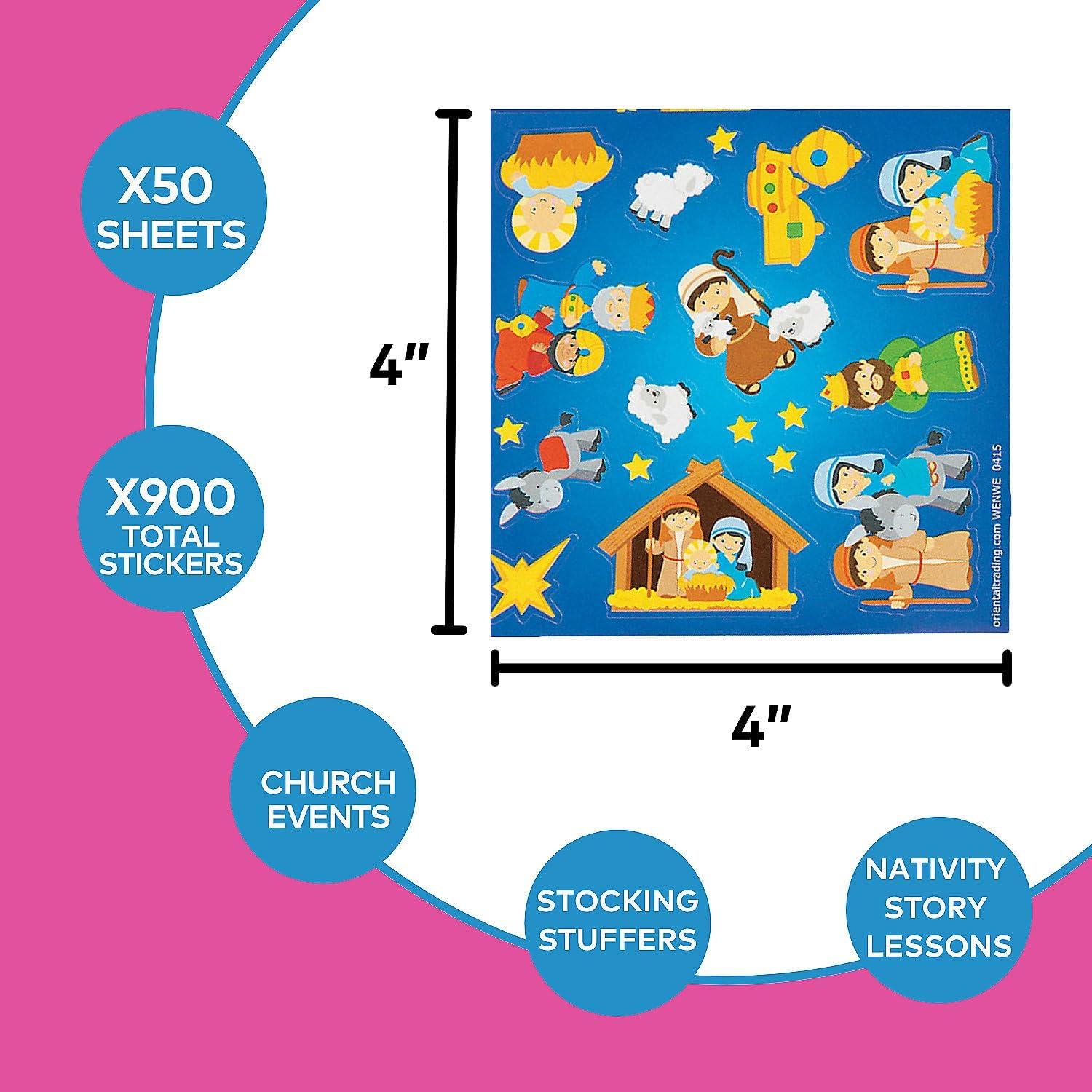 imageNativity Treat Pack Stickers Bulk Set of 50 Sheets Christmas Supplies and Stocking Stuffers