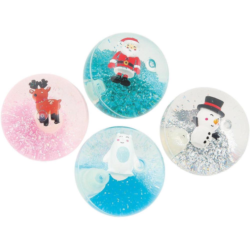 imageFun Express Christmas Bouncy Balls for Kids Party Favors  12 Pack Glitter Water Filled Holiday Bounce Balls with Santa Snowman Characters  Perfect Stocking Stuffers ampamp Goodie Bag Toys for Ages 48