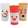 Fun Express Set of 12 Pieces Holiday Faces Plastic Tumblers, Holds 32 oz, BPA Free Plastic, Christmas Party Supplies, Multi-Color