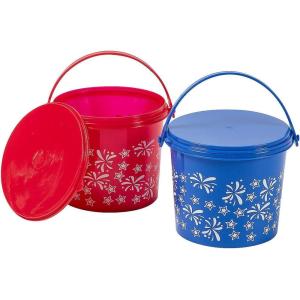 Fun Express 12 Pieces Patriotic Plastic Pails with Lid, BPA Free Plastic, Party Supplies, Red & Blue