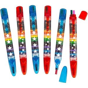 Fun Express Patriotic Glitter Stacking Point Crayons, 12 Pieces