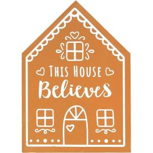 Religious “This House Believes” Gingerbread Wood Tabletop Sign – 5″ x 7″ (1 Pc.) – Festive Design, Perfect for Holiday Decor and Christmas Celebrations
