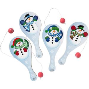 Snowman Paddle Ball Games – Set of 12 – Christmas Toy Game and Stocking Stuffer