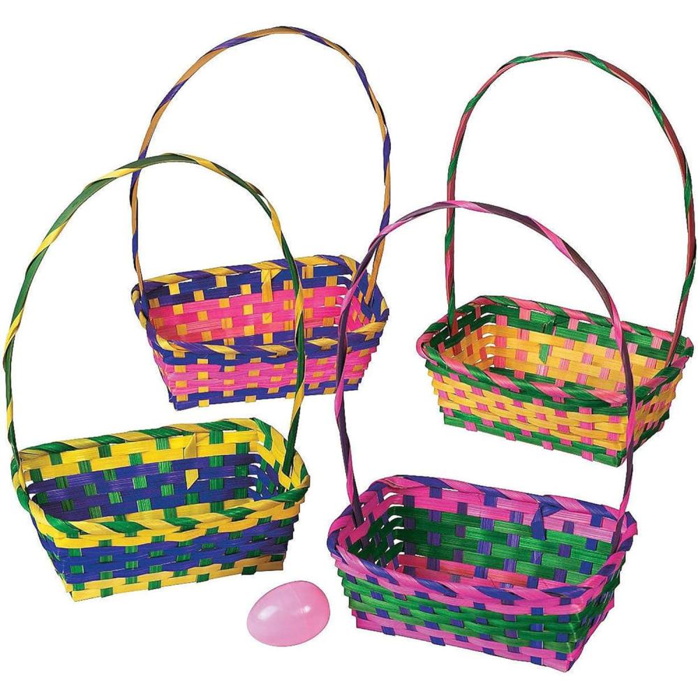 imageMulticolored Rectangular Easter Baskets  Bulk set of 12 Each Basket is 3 inch x 8 inch with 10 Inch Handle
