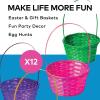 Fun Express 12 Pcs Bamboo Easter Baskets – Large Solid Color 9 In Diameter with 10 In Handle – Durable and Sturdy Baskets for Easter Empty