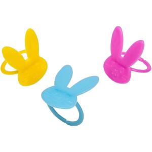 Fun Express 3/4″ x 1″ Bulk 144 Pieces Easter Bunny Head-Shaped Blue, Pink & Yellow Plastic Rings