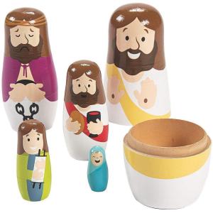 Fun Express Life of Jesus Nesting Dolls (5 Pieces) Sunday School Supplies and Easter Decor