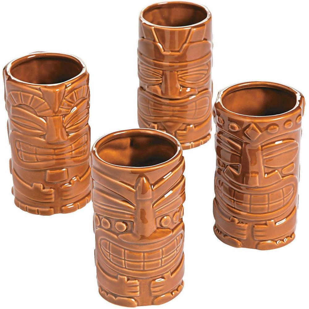 imageFun Express Ceramic Tiki Tumbler Mugs 4 cup set Luau Tropical Party Decorations12 Ounces
