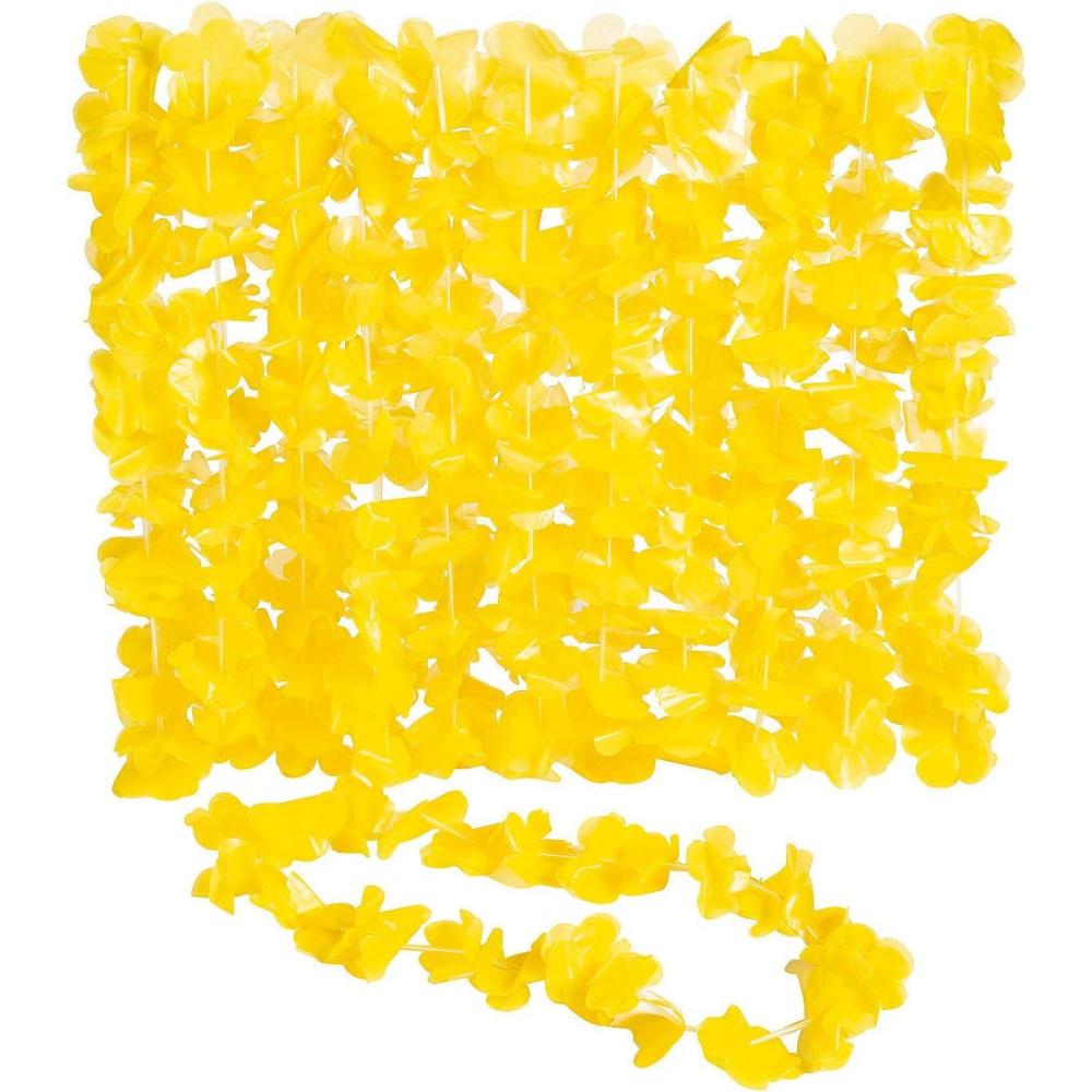 imageFun Express Yellow Leis  Bright Tropical Floral Necklaces for Luau Beach Parties Summer Celebrations and Events  Vibrant Yellow Color Durable for Outdoor Use  Perfect for Party Favors  12 Pieces