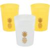 Fun Express Set of 12 Pieces Pineapple Plastic Party Cups, Each holds 12 oz, BPA Free Plastic, Luau, Tiki and Tropical Party Supplies, White & Gold