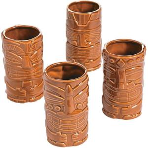 Fun Express Ceramic Tiki Tumbler Mugs (4 cup set) Luau Tropical Party Decorations(12 Ounces)
