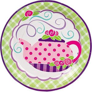 Fun Express Green Gingham Tea Party Paper Dinner Plates – Gingham Multicolor Theme Round Disposable Dessert Plates – Tableware Decorations for Birthday Baby Shower – Party Supplies – 8 Pieces