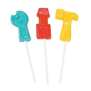 Fun Express Novelty Themed Individually Wrapped Lollipops, 12 Pieces, Tools, Hammers, Wrench, Birthday Party Favors – VBS Vacation Bible School Supplies/Decor