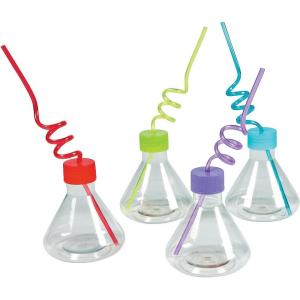Fun Express Science Beaker Cups with Straws Set – 8oz BPA-Free Reusable Plastic Colorful Laboratory Party Supplies for Kids & Adults – Perfect for Science -Themed Parties – 8 Pieces