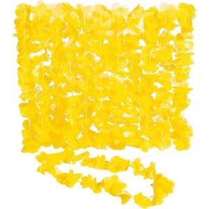 Fun Express Yellow Leis – Bright Tropical Floral Necklaces for Luau Beach Parties Summer Celebrations and Events – Vibrant Yellow Color Durable for Outdoor Use – Perfect for Party Favors – 12 Pieces