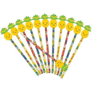 Luau Tropical Pencil with Pineapple Eraser Topper (1 Dozen) Classroom Supplies, Giveaways, Party Favors, Beach Party Decorations