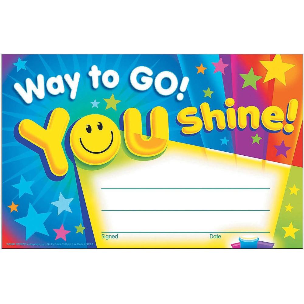 imageFun Express Way to Go You Shine Certificates  Motivational Educational Awards for Kids  Encouraging Achievement Positive Behavior ampamp Classroom Recognition  Teachers Schools ampamp Parents  30 Pieces