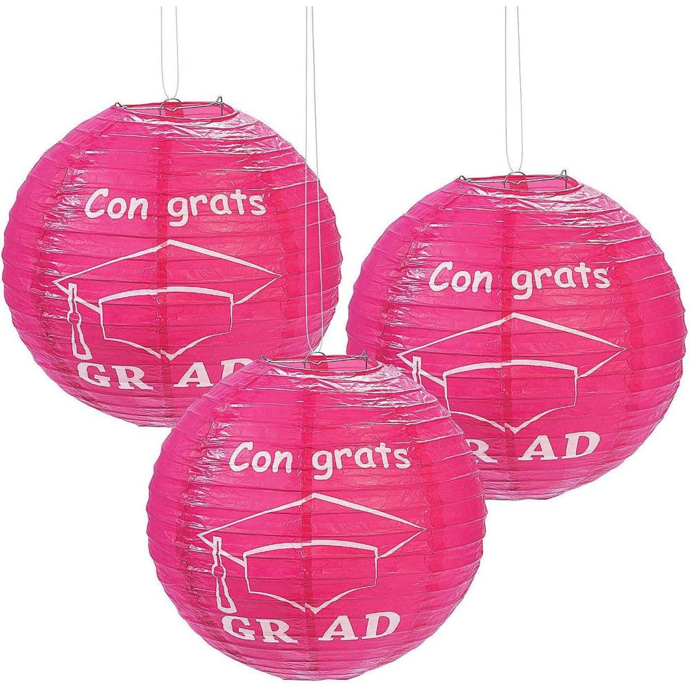 imageFun Express  Congrats Grad Hot Pink Paper Lanterns 6 for Graduation  Party Decor  Hanging Decor  Lanterns  Graduation  6 Pieces