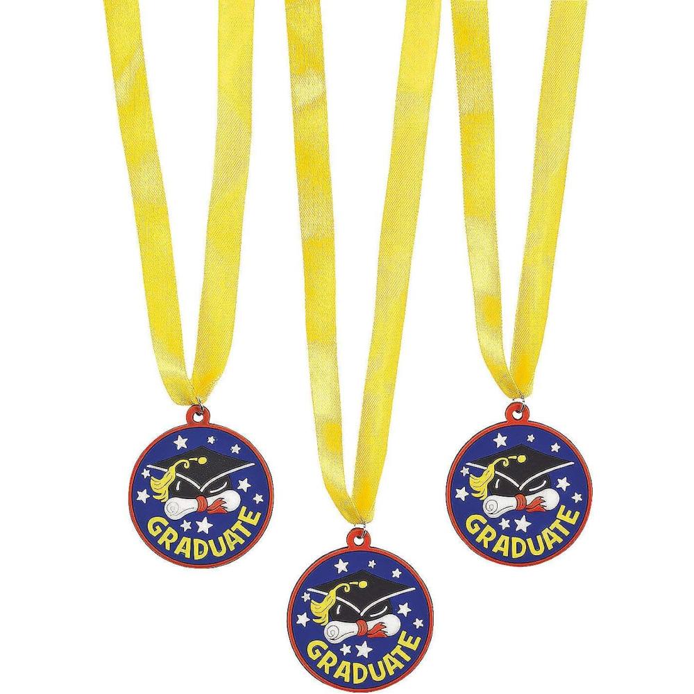 imageFun Express 2quotquot Graduate Hat ampamp Diploma Medals  Blue ampamp Yellow Plastic Awards  Bulk Set of 12  Kids Graduation ampamp Achievement Favors