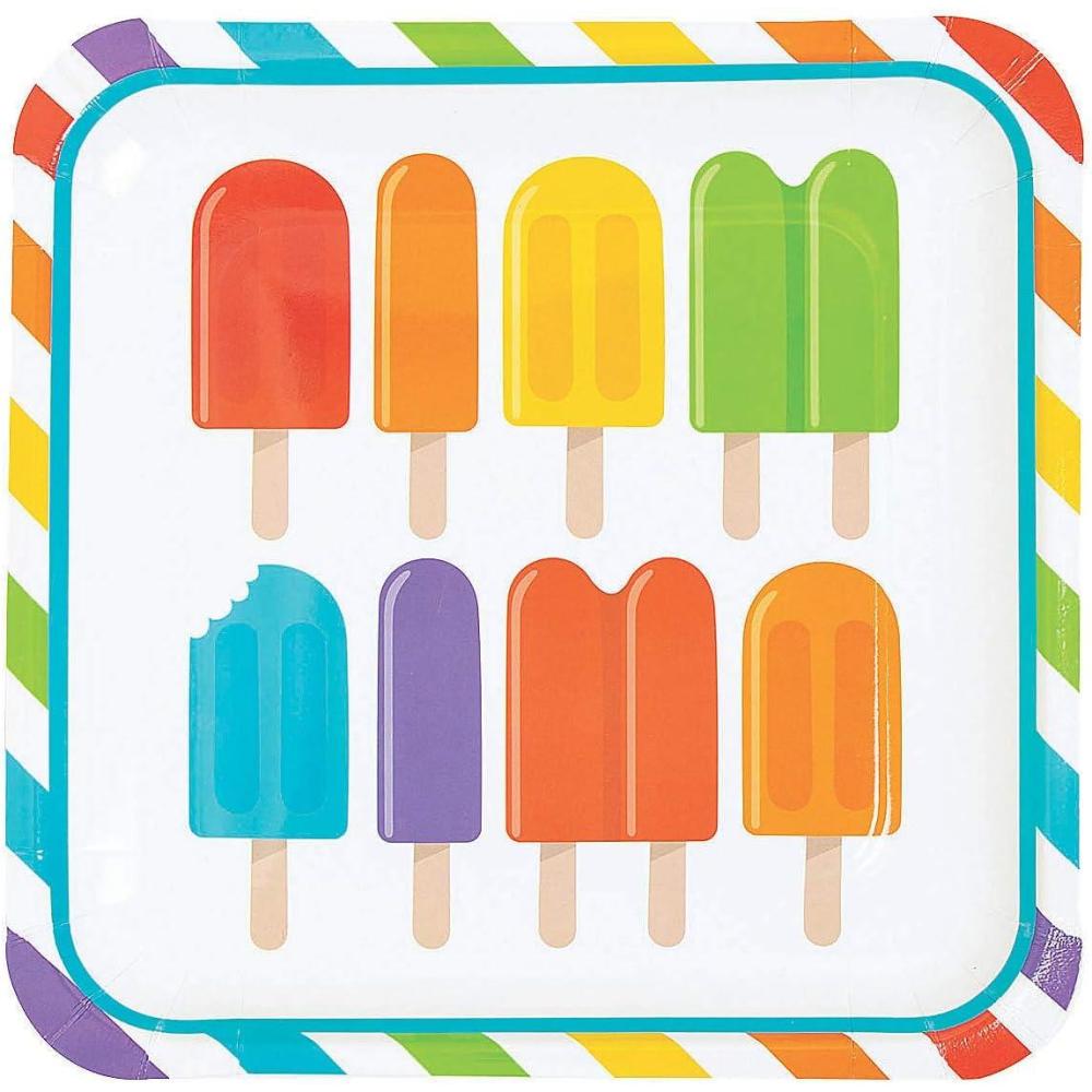 imageFun Express Ice Pop Party Square Paper Dinner Plates  Ice Cream Theme Disposable Dessert Plates  Tableware Decorations for Birthday New Year Events Baby Shower  Party Supplies  8 Pieces