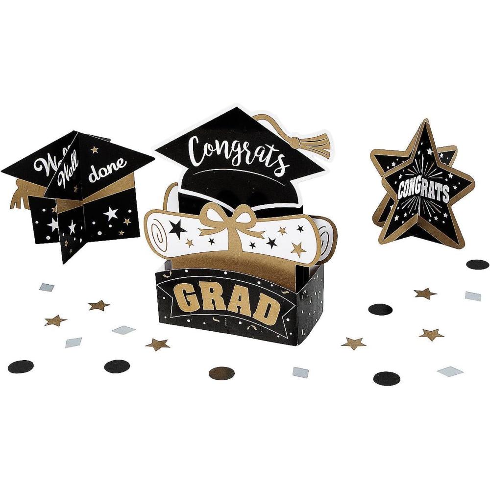 imageGraduation Party Black ampamp Gold Congrats Grad Centerpiece Table Decorating Kit 21 Pieces