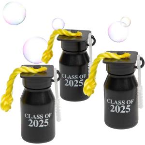 Fun Express 2 1/4″ Graduation Class of 2025 Plastic Bubble Bottles – 12 Pieces