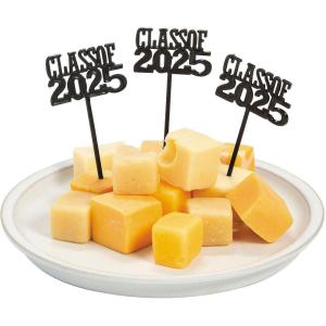 Fun Express 3″ Bulk 72 Pieces Graduation Party Class of 2025 Black Plastic Picks