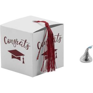 Fun Express Graduation Party White Favor Boxes with Burgundy Tassel, 25 Pieces