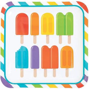 Fun Express Ice Pop Party Square Paper Dinner Plates – Ice Cream Theme Disposable Dessert Plates – Tableware Decorations for Birthday New Year Events Baby Shower – Party Supplies – 8 Pieces