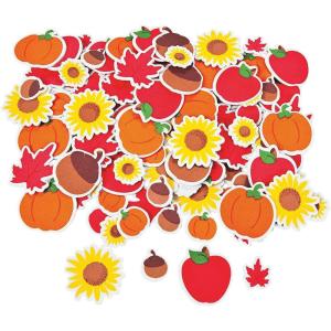 Fall Themed Adhesive Foam Shapes – Bulk 500 Fun Autumn Shapes Like Pumpkins and Apples – Craft Supplies for Kids