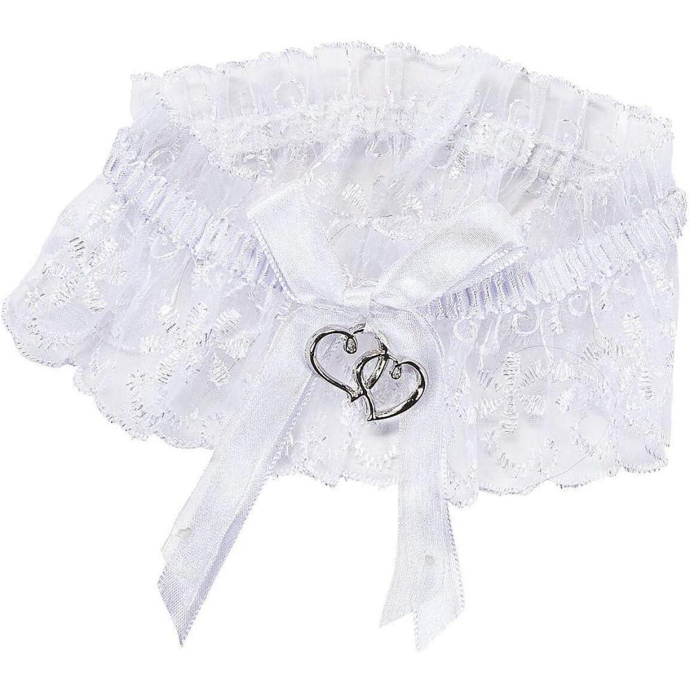 imageFun Express White Two Hearts Wedding Garter with Lace Trim  Elegant Bridal Accessory for Weddings Anniversaries Special Occasions and Celebrations  Beautifully Crafted Design for Bride  1 Piece