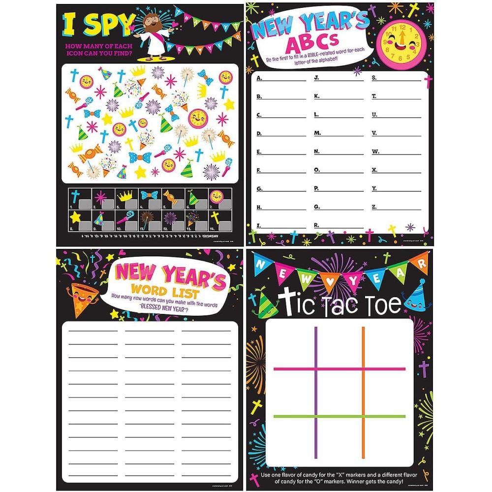 imageFun Express 8 12quot x 11quot 96 Piece Religious New Years Eve Paper Game Sheets for 24