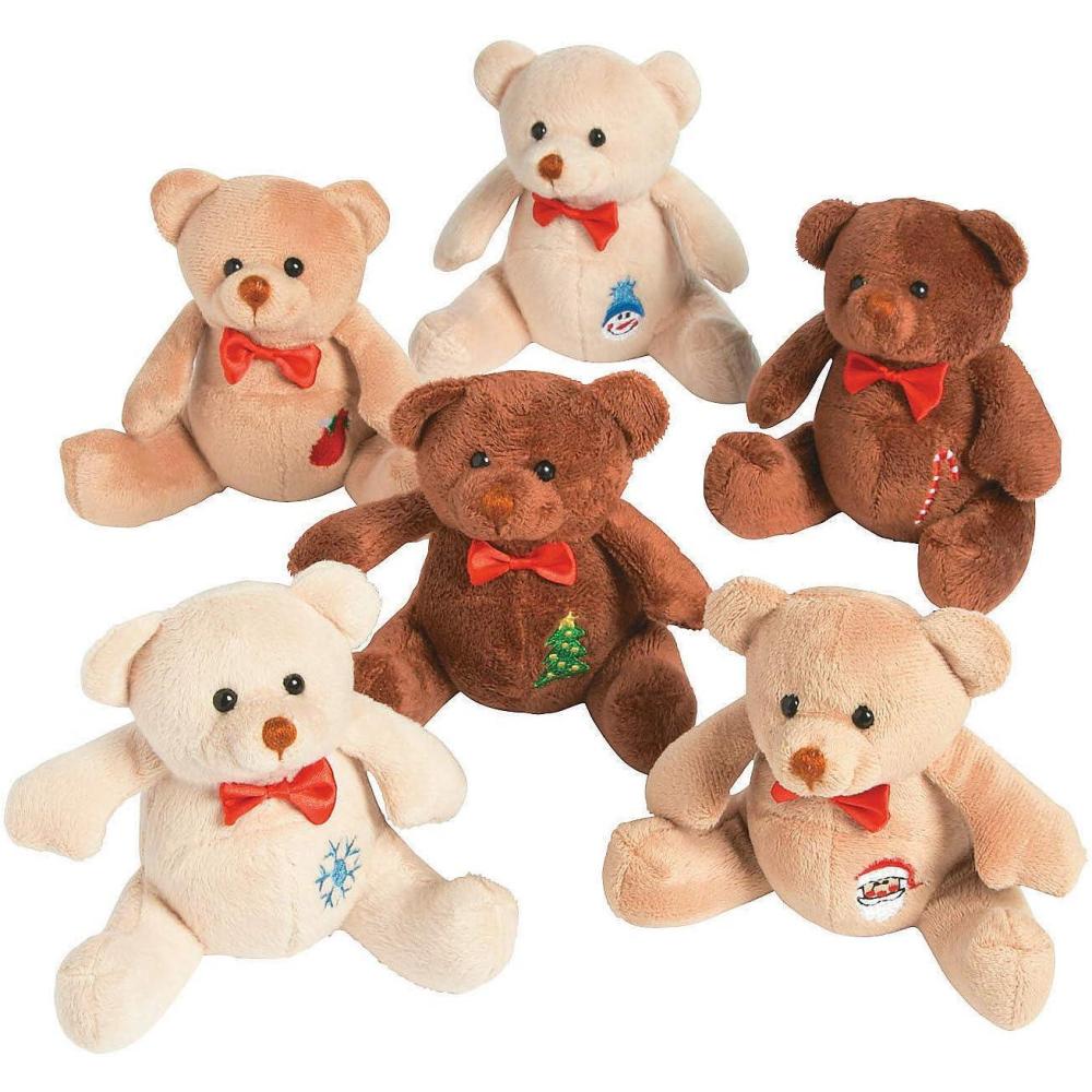 imageFun Express Holiday Patchwork Stuffed Bears  Christmas Toys and Stocking Stuffers for Kids  12 Pieces