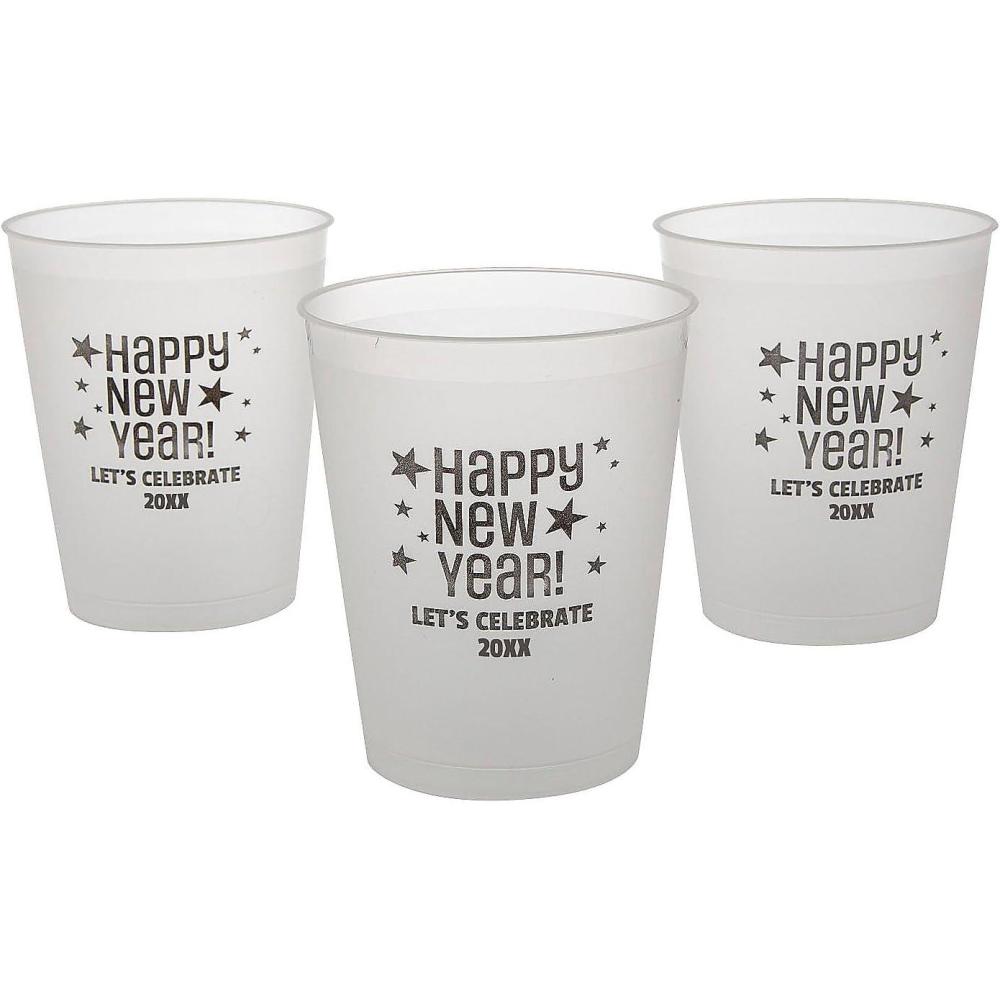 imageFun Express Personalized New Years Eve Frosted Reusable Plastic Cups 16 oz Bulk 50 Ct
