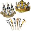 Fun Express 48 Pieces 2025 Black, Silver & Gold New Year’s Eve Hat & Noisemaker Kit for 24
