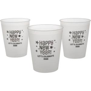 Fun Express Personalized New Year’s Eve Frosted Reusable Plastic Cups, 16 oz, Bulk 50 Ct