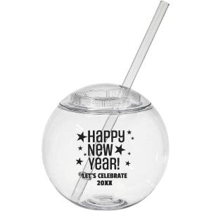 Fun Express Personalized New Year’s Eve Party Round Reusable Plastic Cups with Lids & Straws – 15 oz, 50 Ct