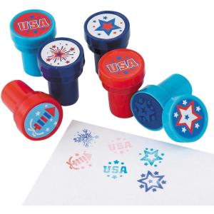 Fun Express 1″ x 1 1/2″ Mini Patriotic Fireworks & Stars Plastic Stampers